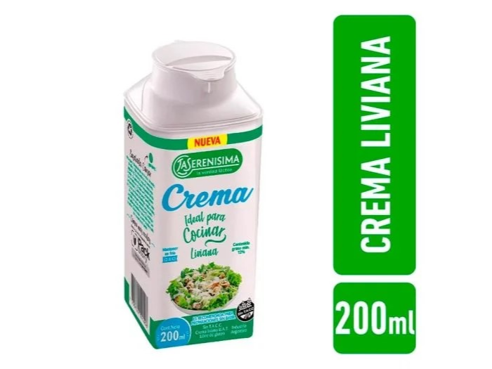 CREMA DE LECHE LA SERENISIMA LIGHT P/COCINAR x 200 ml.