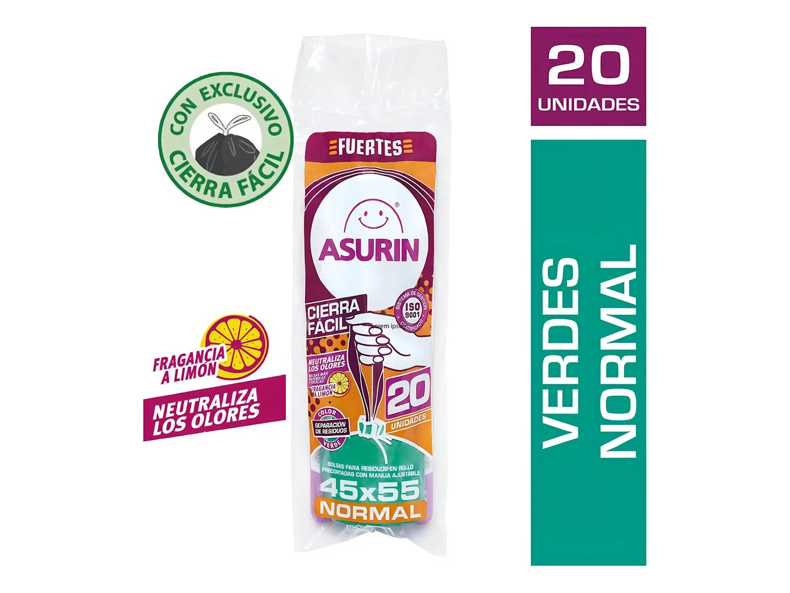 BOLSAS DE RESIDUOS ASURIN NORMAL 45X55 VERDE x 20 un.