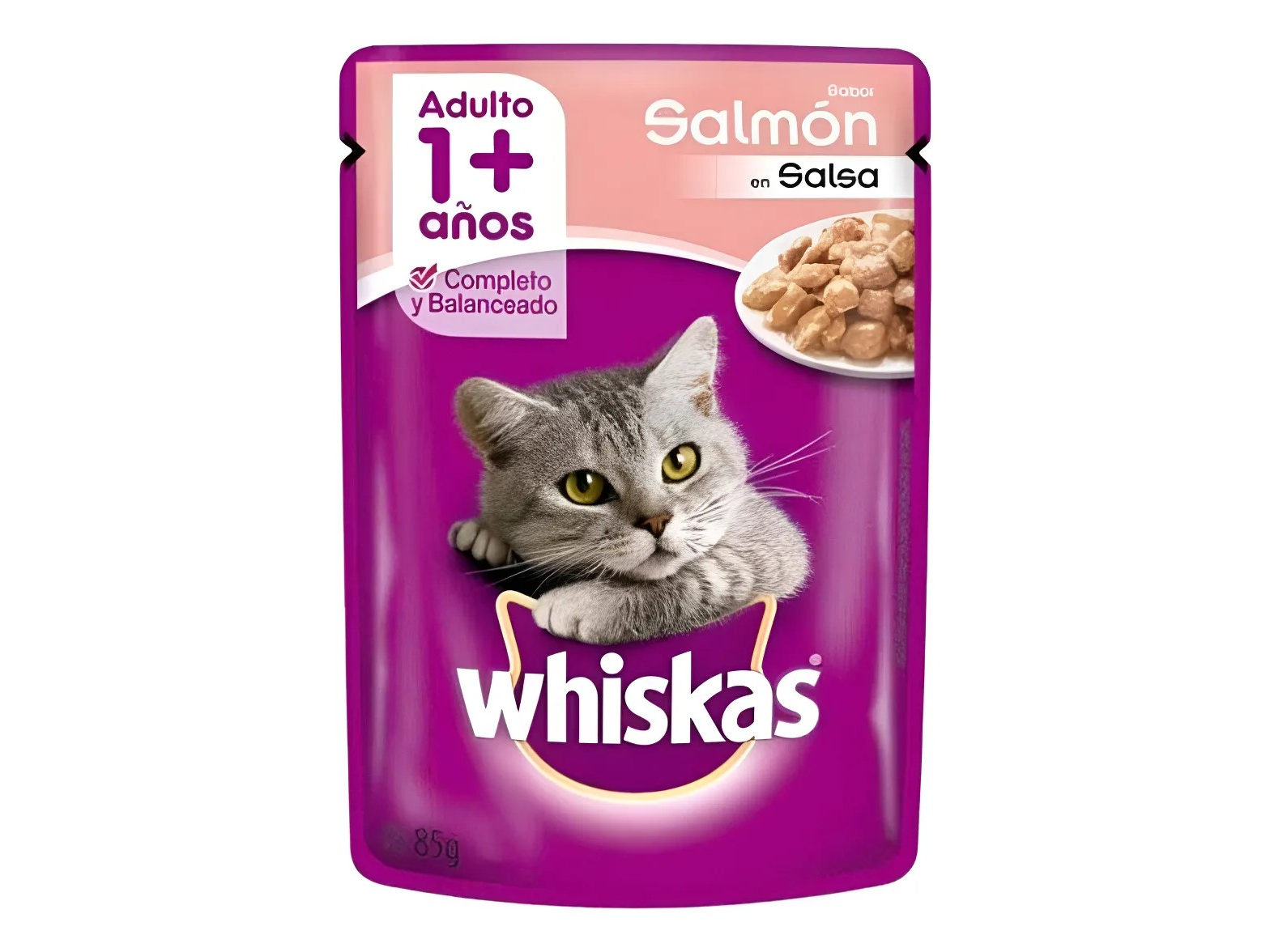 ALIMENTO PARA GATOS WHISKAS SALSA SABOR SALMON POUCH x 85 g.