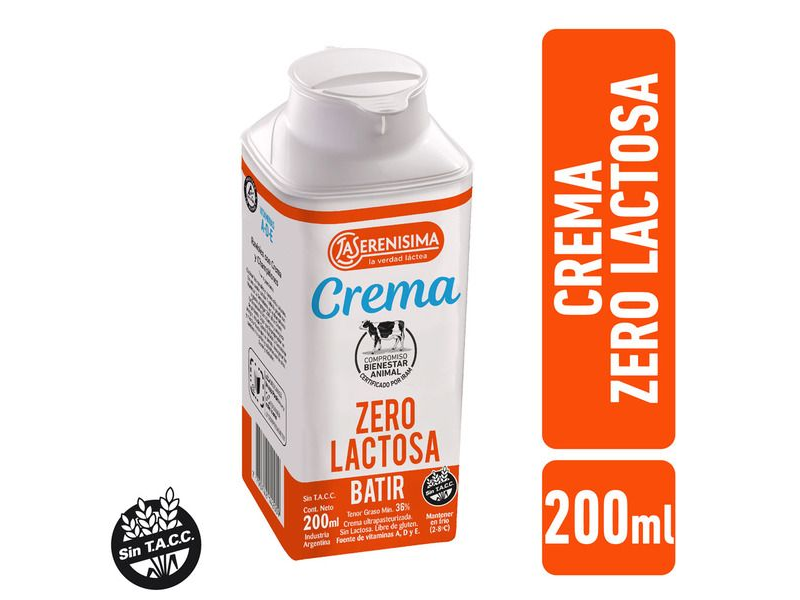 CREMA DE LECHE LA SERENISIMA BATIR ZERO LACTOSA x 200 ml.