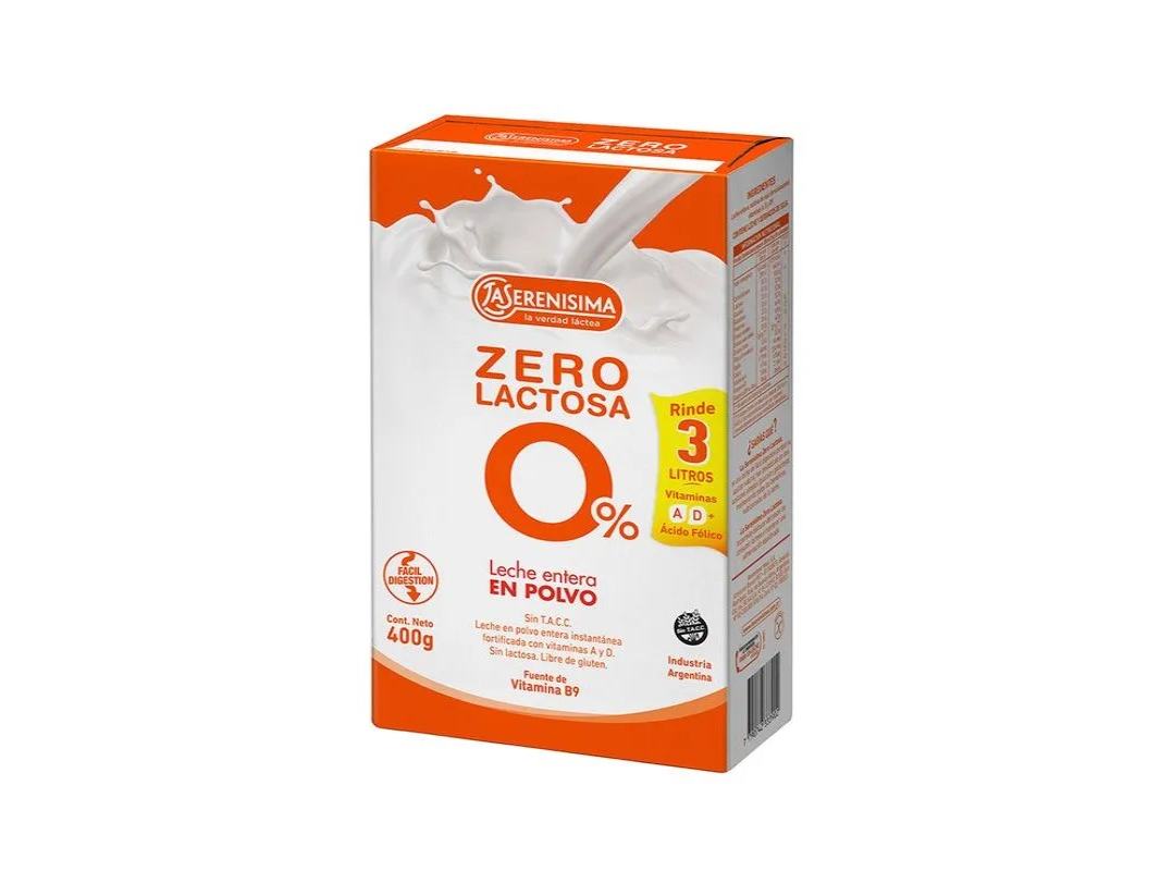LECHE EN POLVO LA SERENISIMA ENTERA 0% LACTOSA LS x 400 g.
