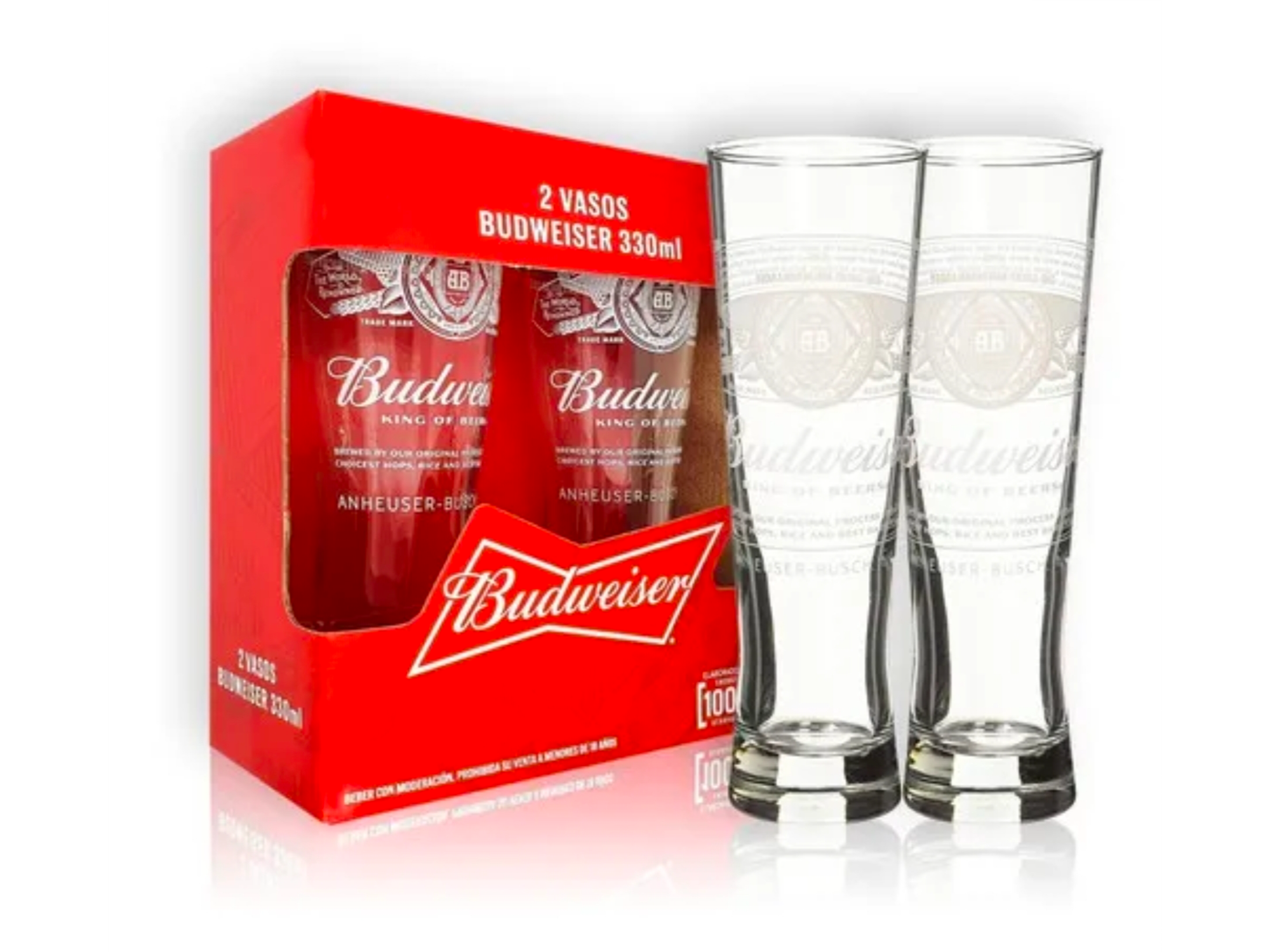 Vasos budweiser 330 cc set x 2
