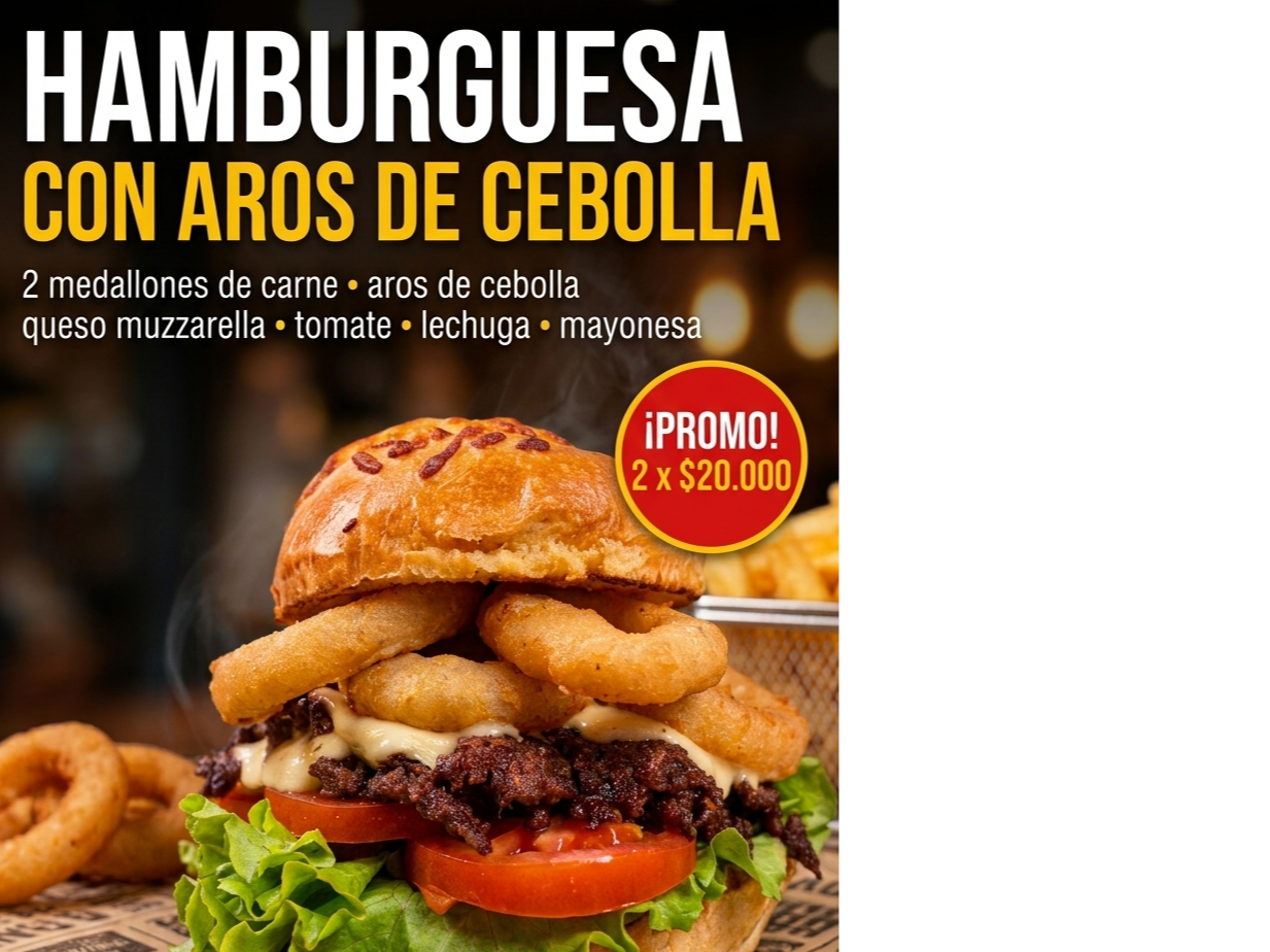 2 hamburguesa con aros de cebolla