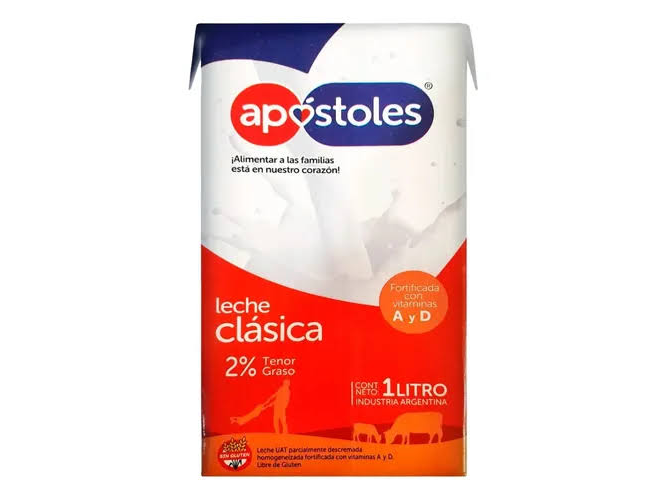Leche UHT entera Apóstoles x 1 lt.