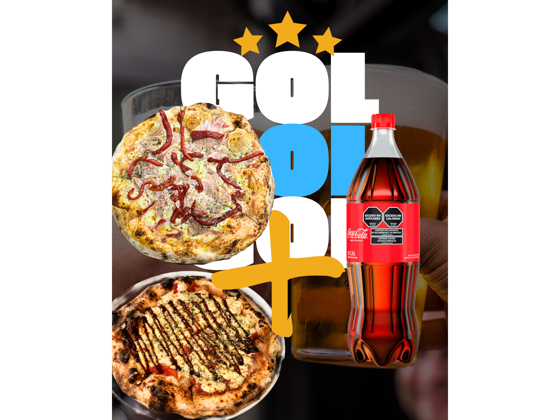 1 DE POLLO Y 1 DE JAMÓN Y MORRÓN + COCA 1.5lt