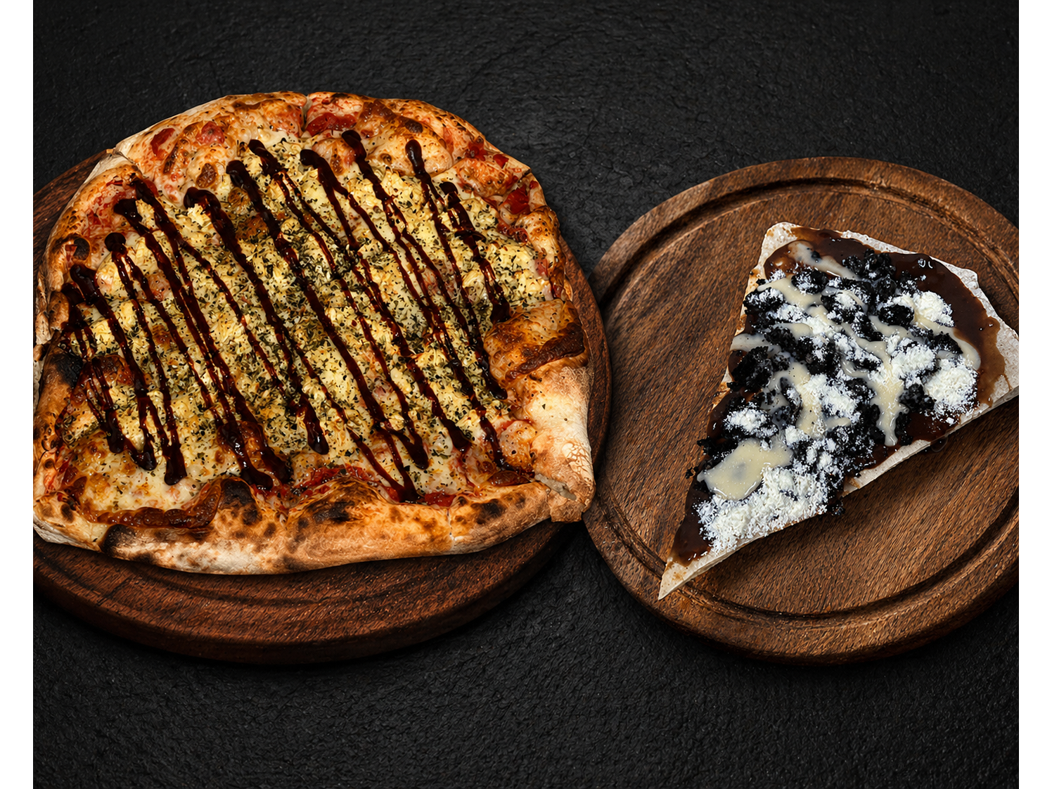 Pizza de Pollo + Pizza Dulce