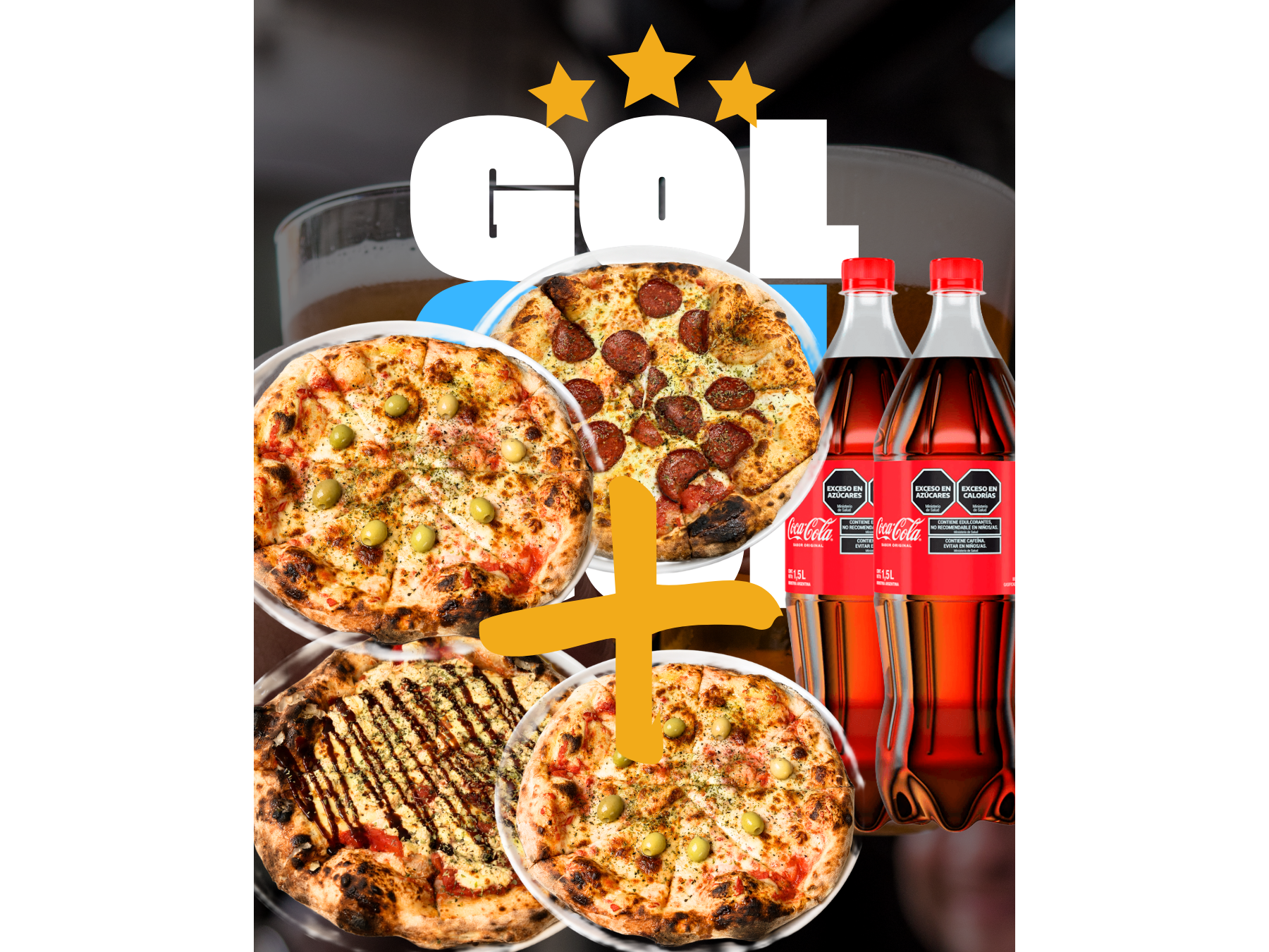 2 MUZZA 1 POLLO 1 PEPPERONI + 2 COCAS 1.5lt