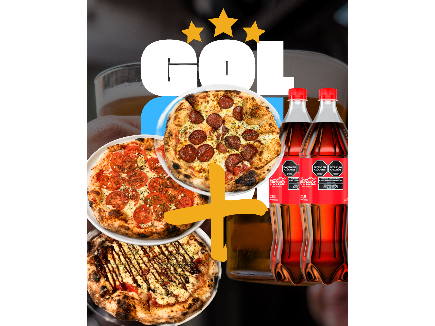 1 PEPPERONI, 1 NAPOLITANA Y 1 POLLO + 2 COCAS 1.5lt