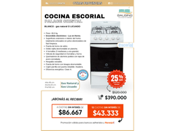 Cocina Escorial Palace Cristal| Gas Natural o Envasado