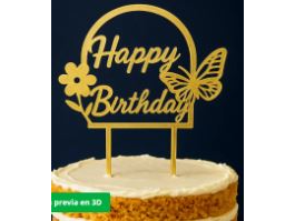 Topper para pastel Feliz Cumpleaños 10cm alto.
