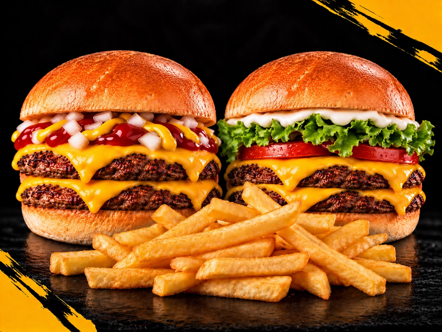 1 doble clasica y 1 doble cuarto con papas