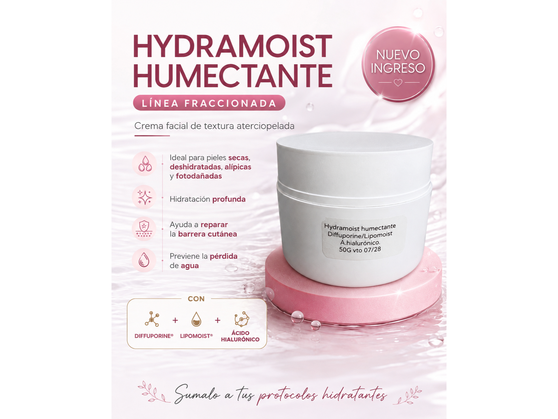 CREMA HYDRAMOIST HUMECTANTE x 50gr con Diffuporine® Lipomoist® y Ac Hialuronico