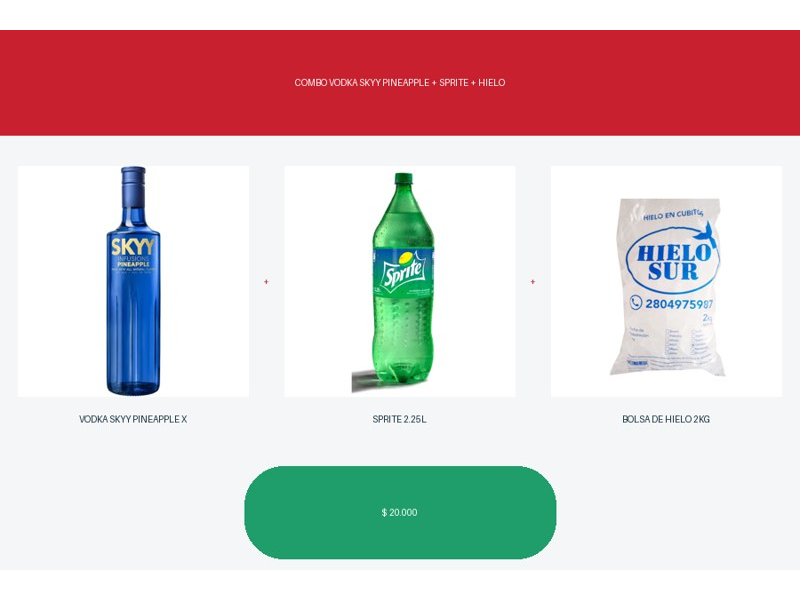 COMBO VODKA SKYY PINEAPPLE + SPRITE + HIELO