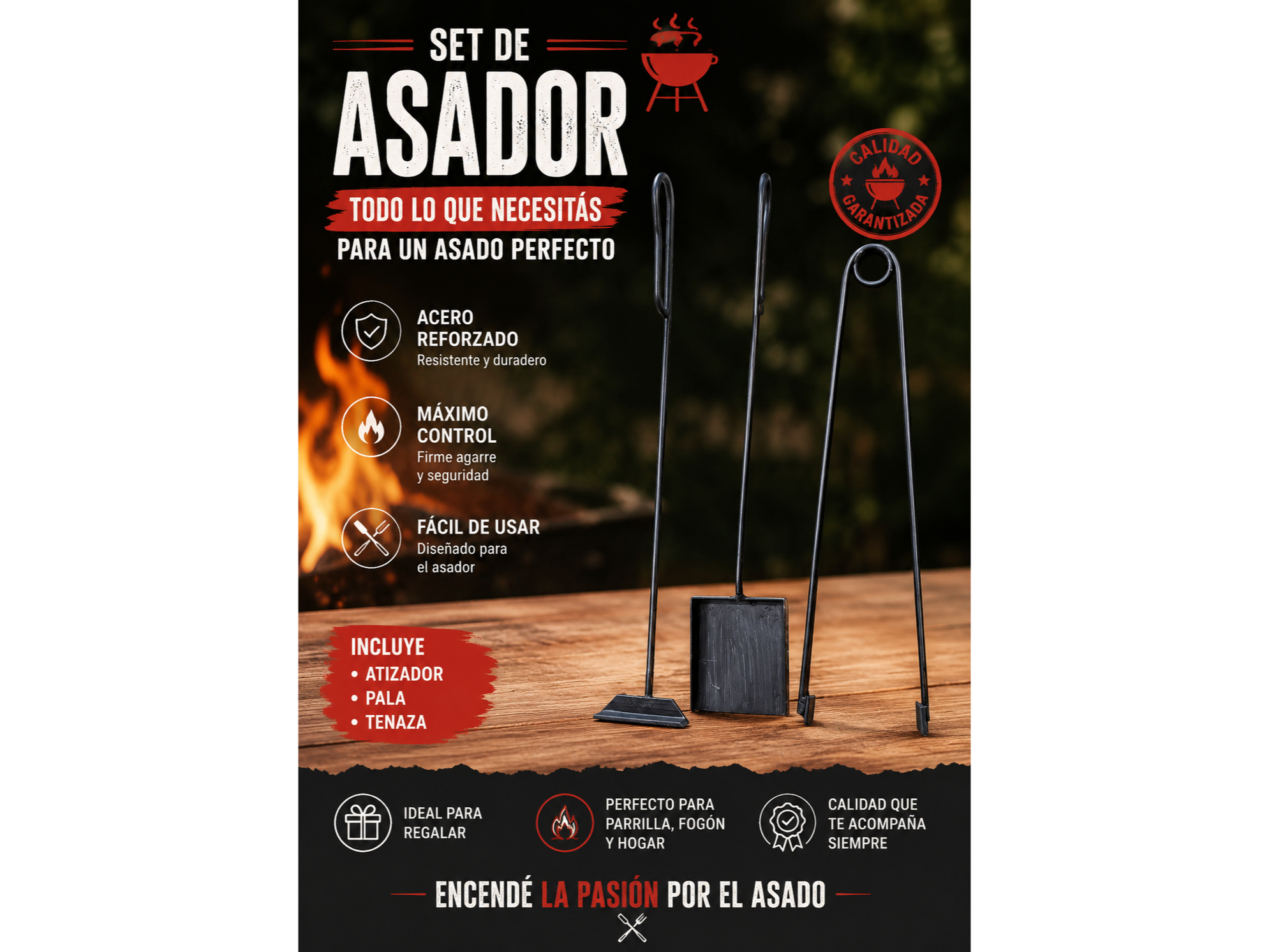 SET ASADOR ( PALA PINZA Y ATIZADOR)