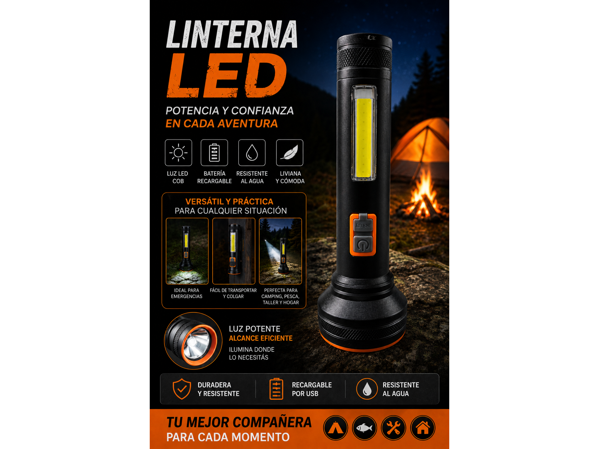 Linterna metálica recargable LED