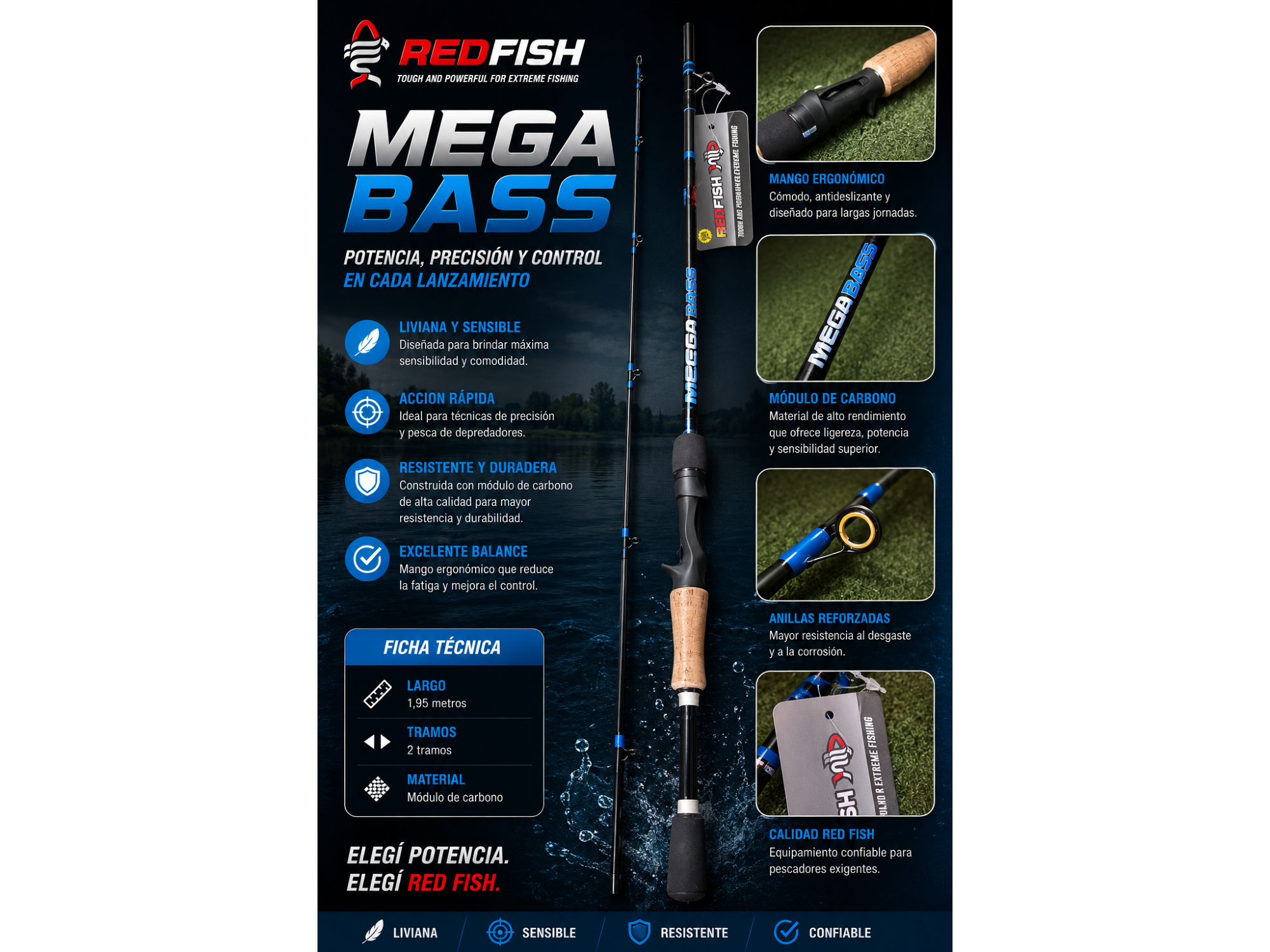 CAÑA MEGA BASS RED FISH 1,98