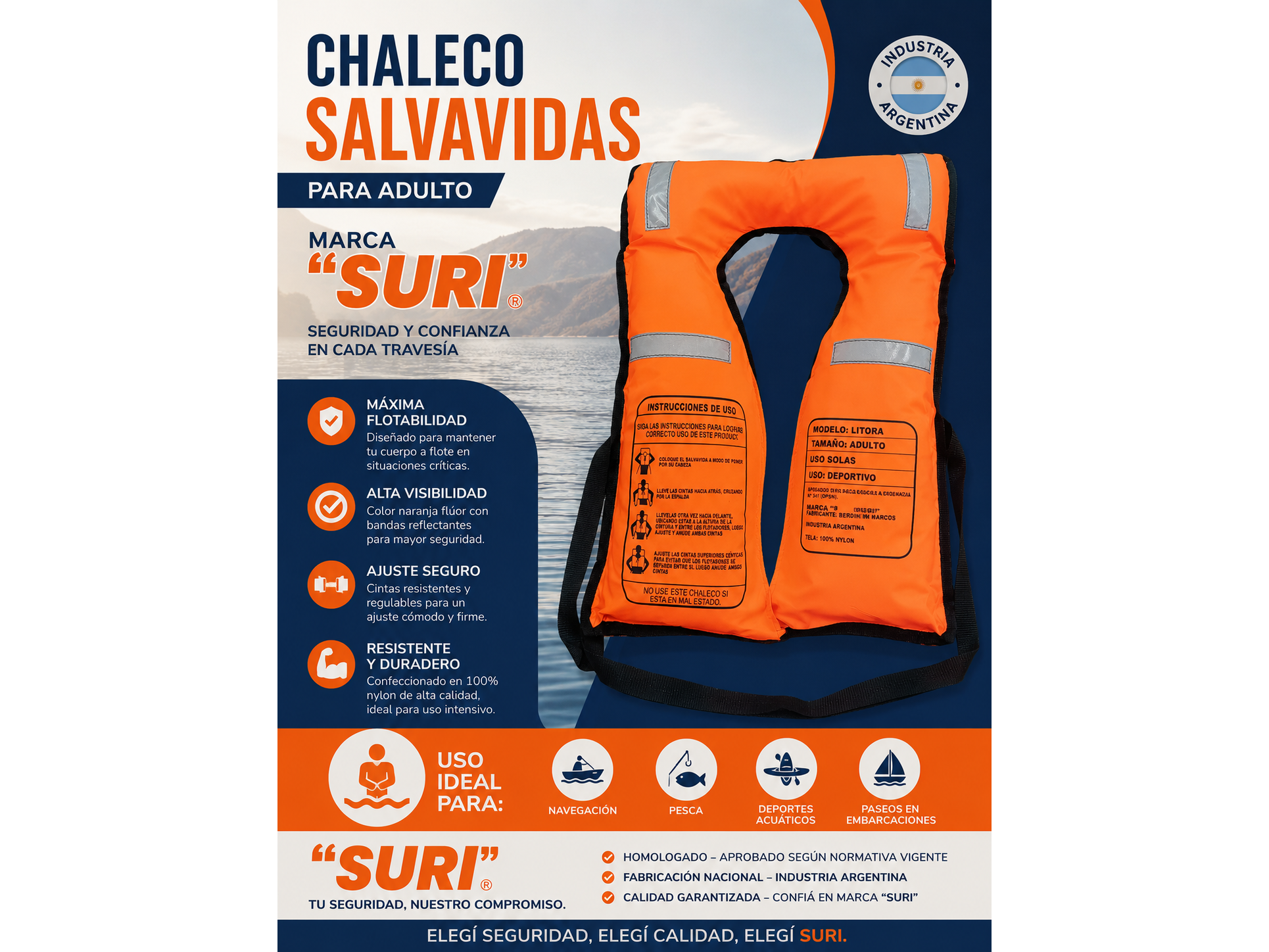 CHALECO SALVAVIDAS SURI de El correntino pesca camping carnada