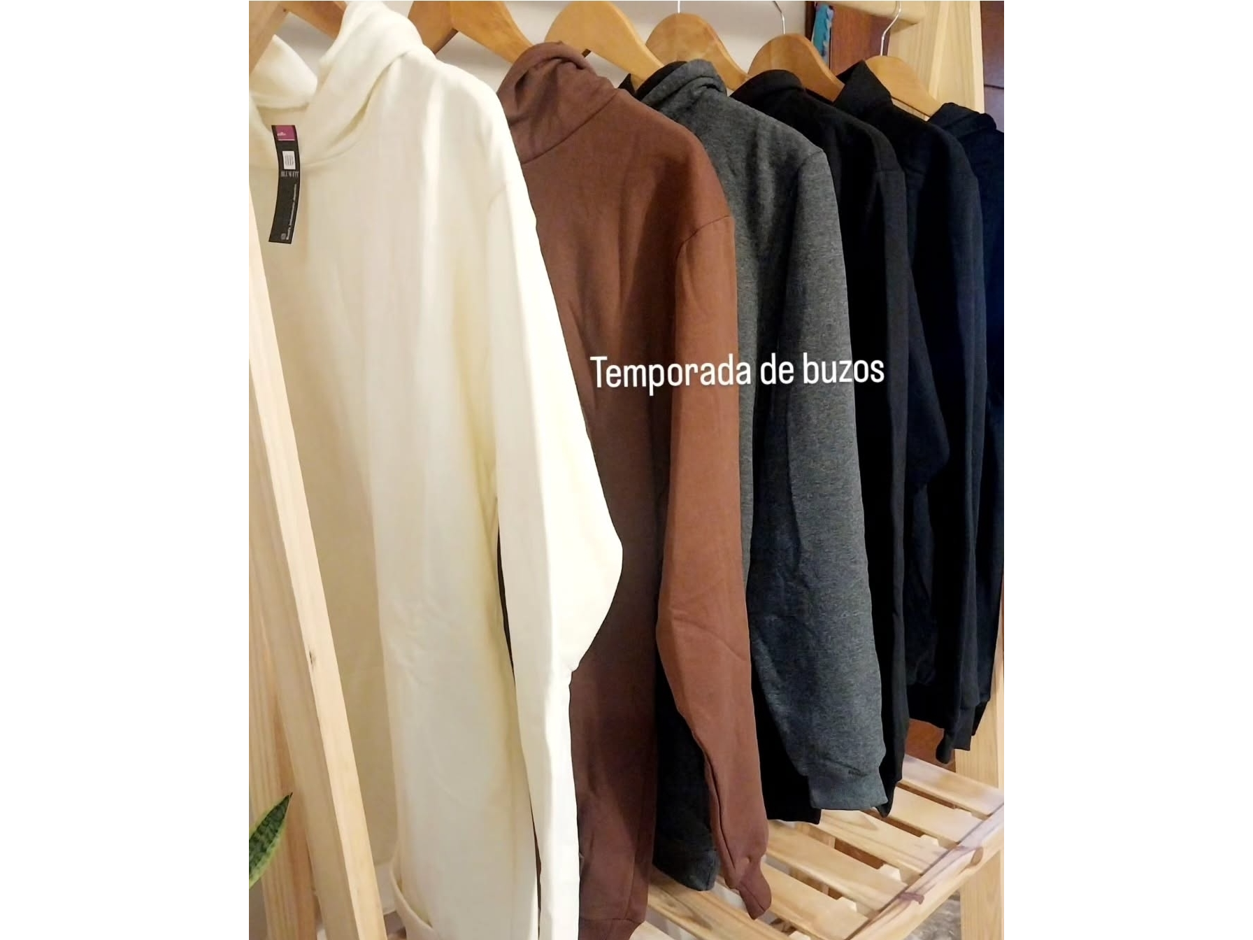 Buzo algodón con friza. Manteca, marrón, gris y negro.