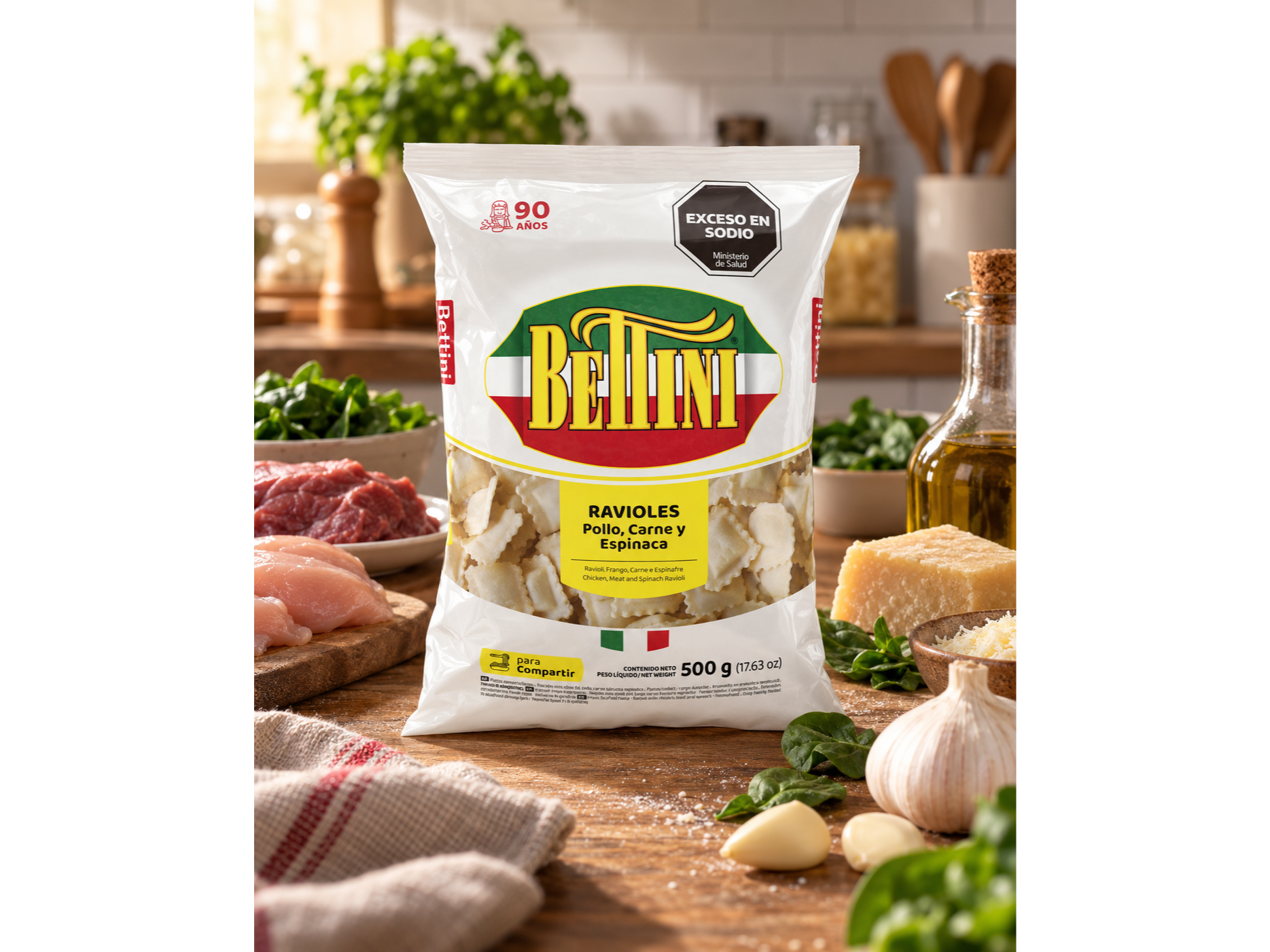 Ravioles Pollo, Carne y Espinaca - 500 gr. de Fábrica de Pastas Bettini