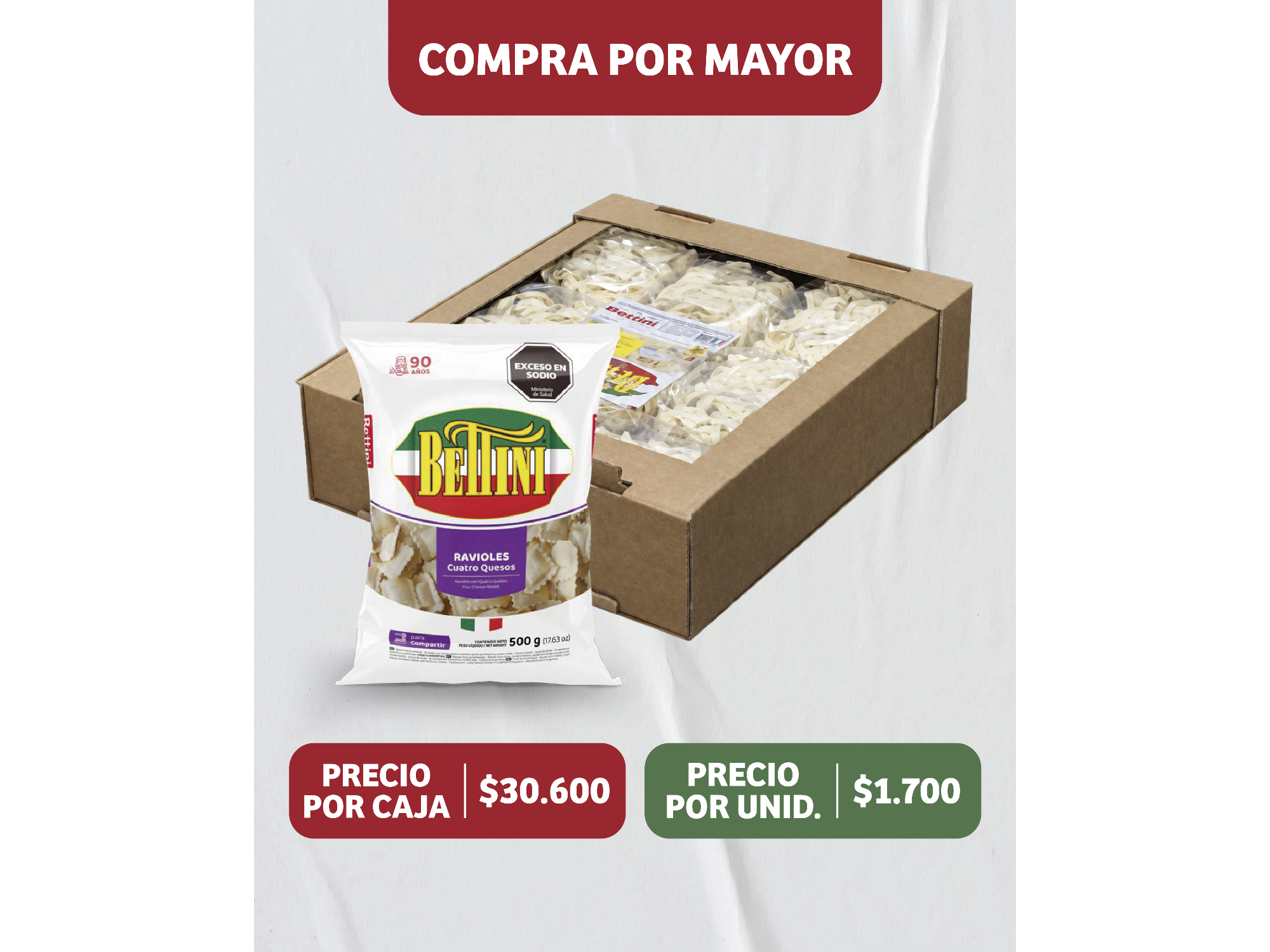 Ravioles de Cuatro Quesos - Caja por 18 unidades de Fábrica de Pastas Bettini