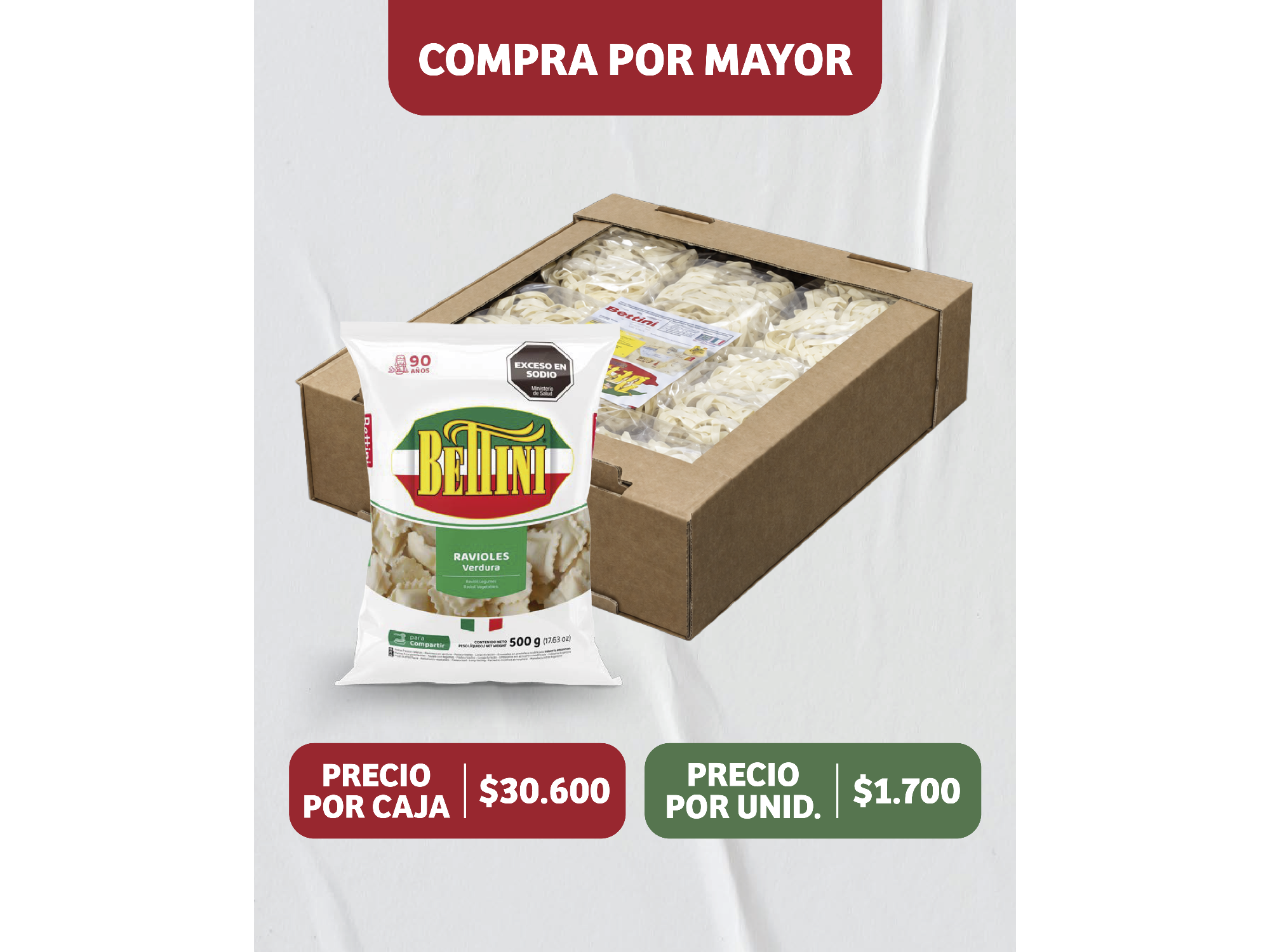 Ravioles de Verdura - Caja por 18 unidades de Fábrica de Pastas Bettini