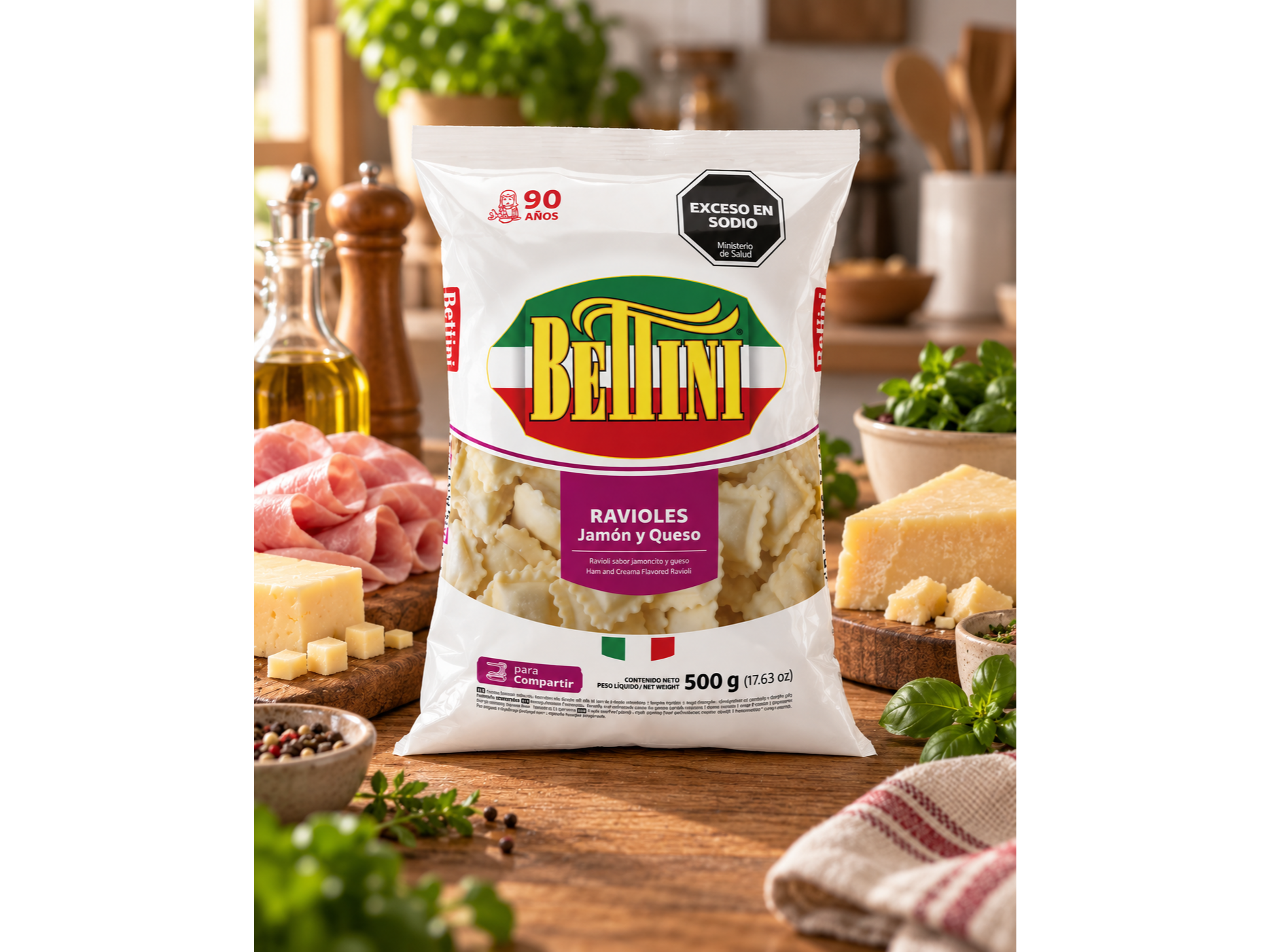 Ravioles Jamón y Queso - 500 gr. de Fábrica de Pastas Bettini