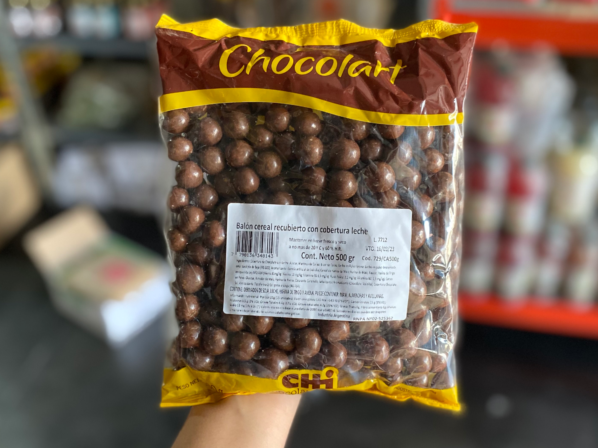 Balón cereal chocolatado cobertura leche x 500 gr.