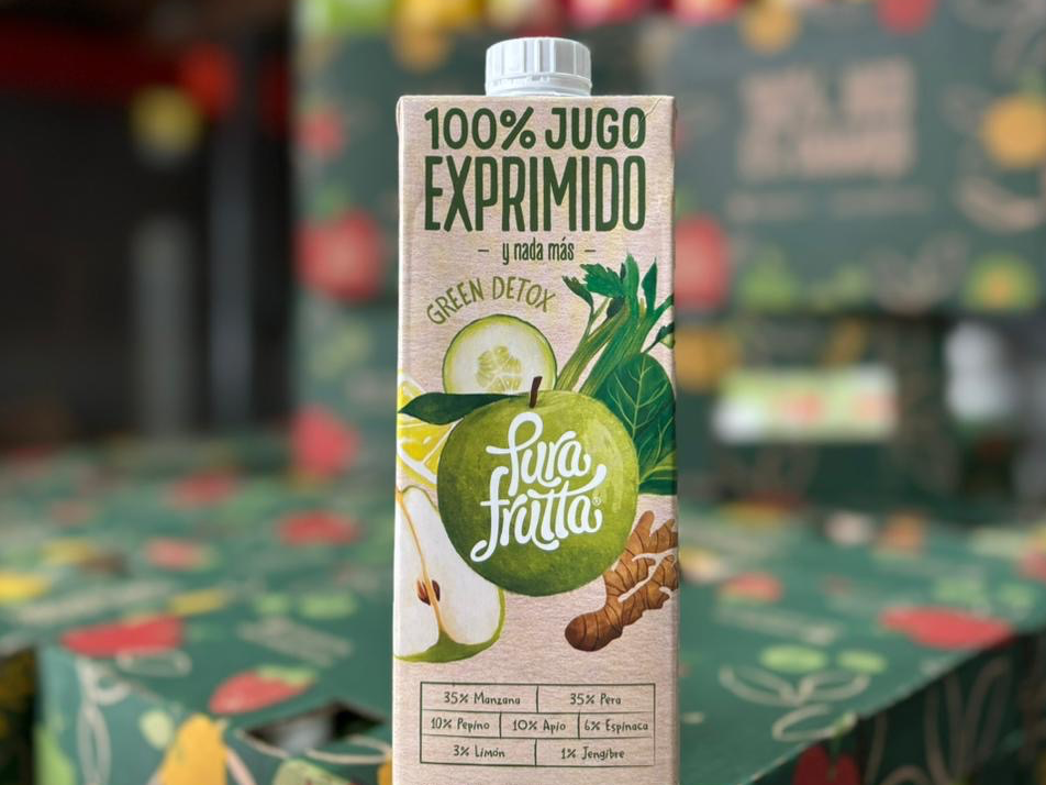 Jugo 100% Exprimido "Pura Frutta" Detox Green - Manzana, Pera, Pepino, Apio,Espinaca,Limón y Jengibre x 1Lt