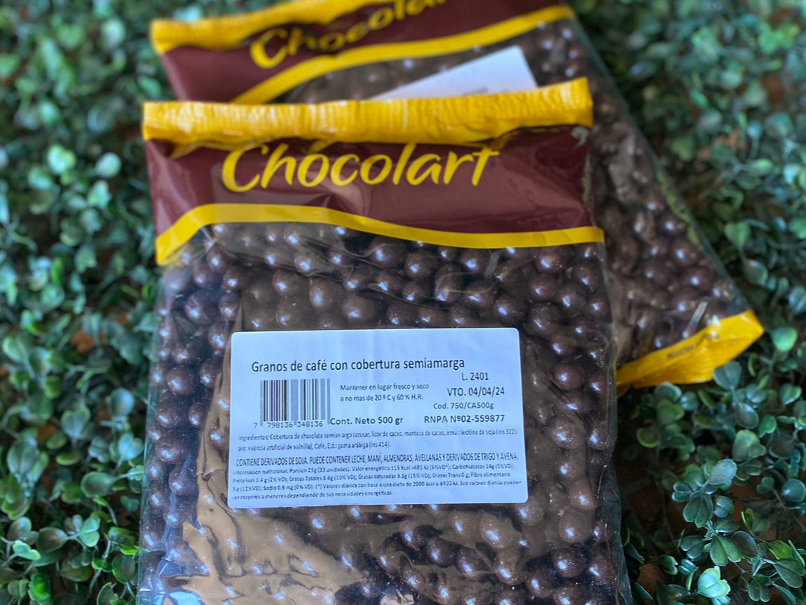 Granos de café con cobertura semiamargo x 500 gr