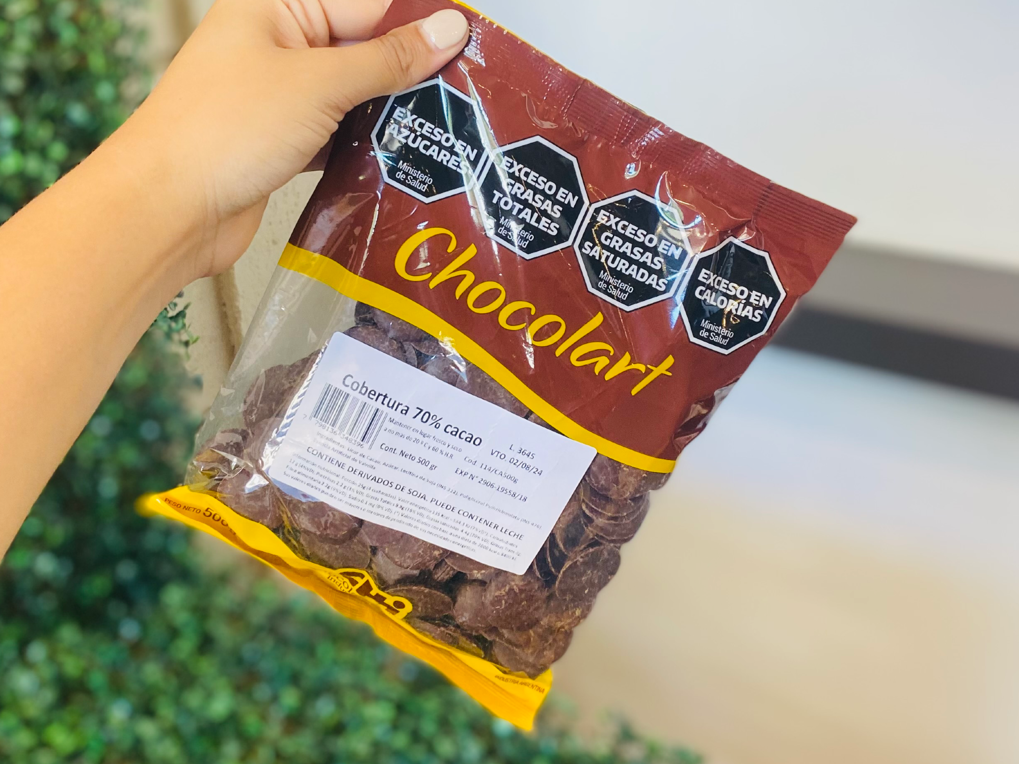 Cobertura de chocolate amargo 70% cacao x 500 gr.