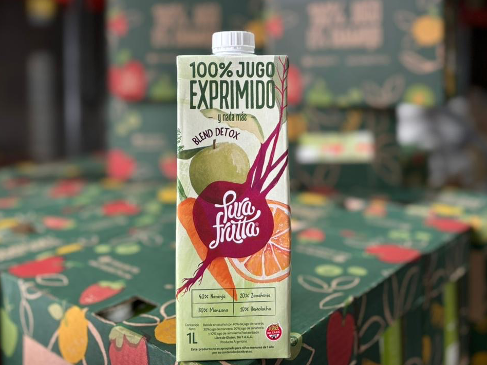Jugo 100% Exprimido "Pura Frutta" Detox Blend - Naranja, Manzana, Zanahoria y Remolacha x 1Lt