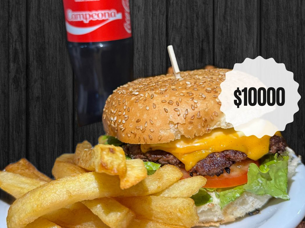 Hamburguesa + papas + gaseosa