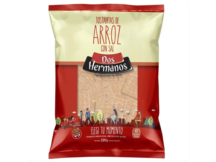Pack por 5. Tostadas de arroz con sal Dos Hermanos x 120 Gr.