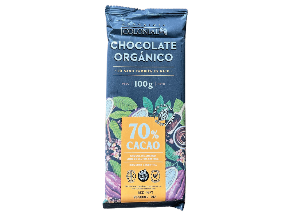 Tableta de Chocolate Orgánico 70% Cacao  Colonial