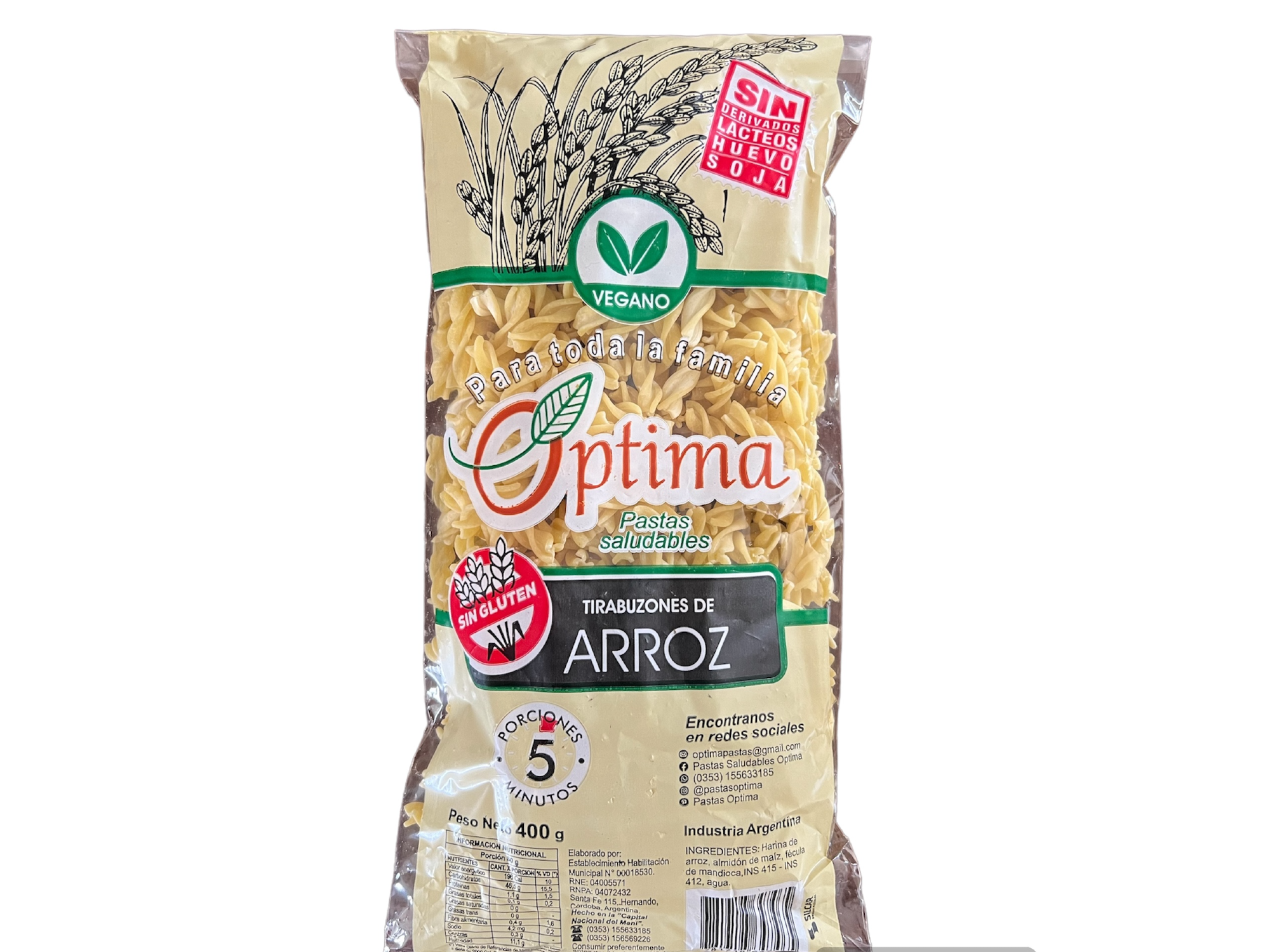 Fideos Tirabuzon de Arroz Optima