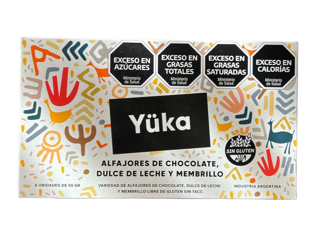 Alfajores Yuka de Chocolate, Dulce de leche y Membrillo 6u