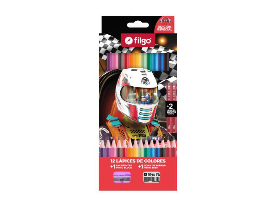 Caja de 12 Lapices De Colores Filgo Fantasy Racer +2hb+ Goma+ Sacapuntas