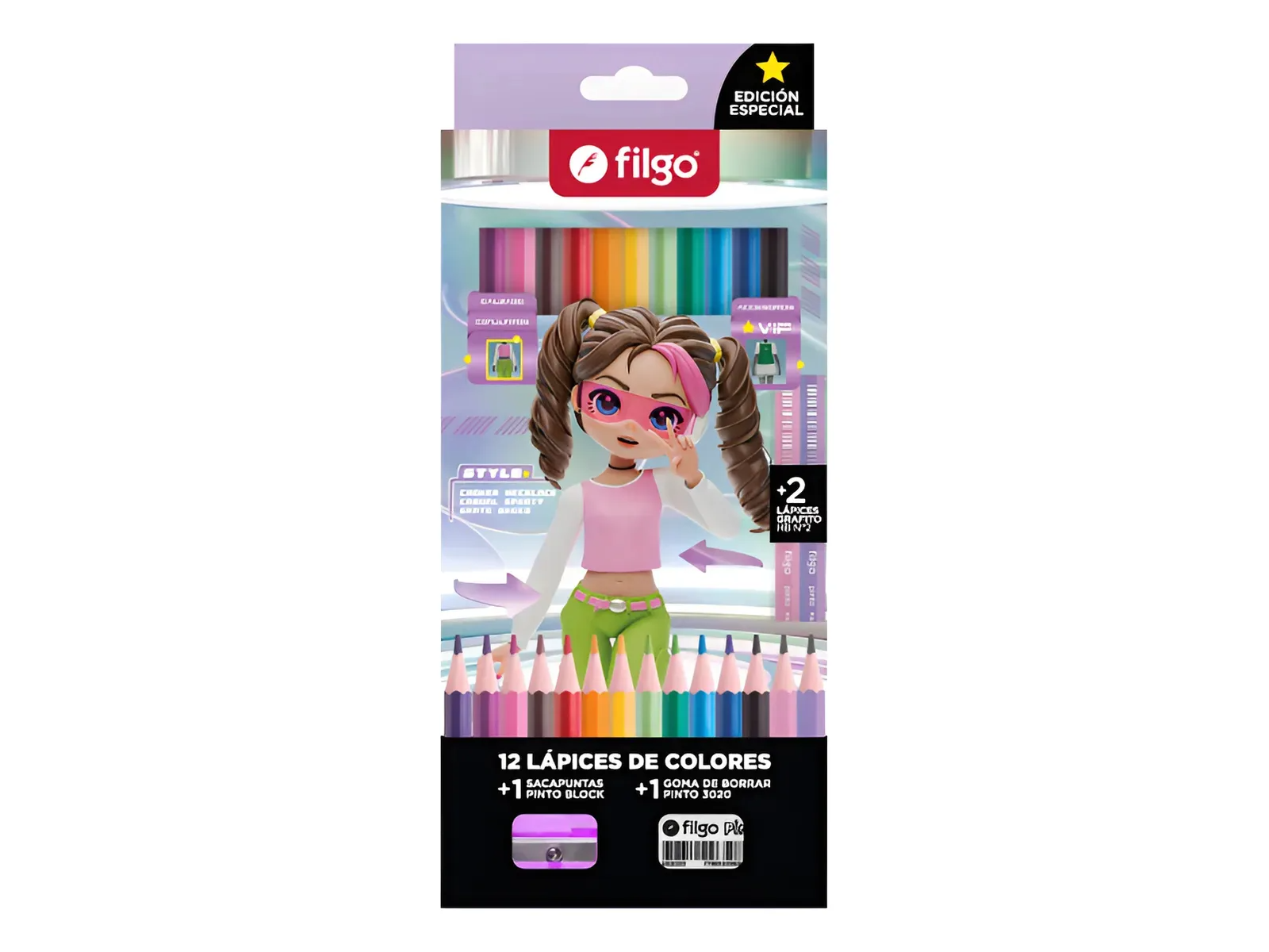 Caja de 12 Lapices De Colores Filgo Fantasy Digital Style +2hb+Goma+Sacapuntas