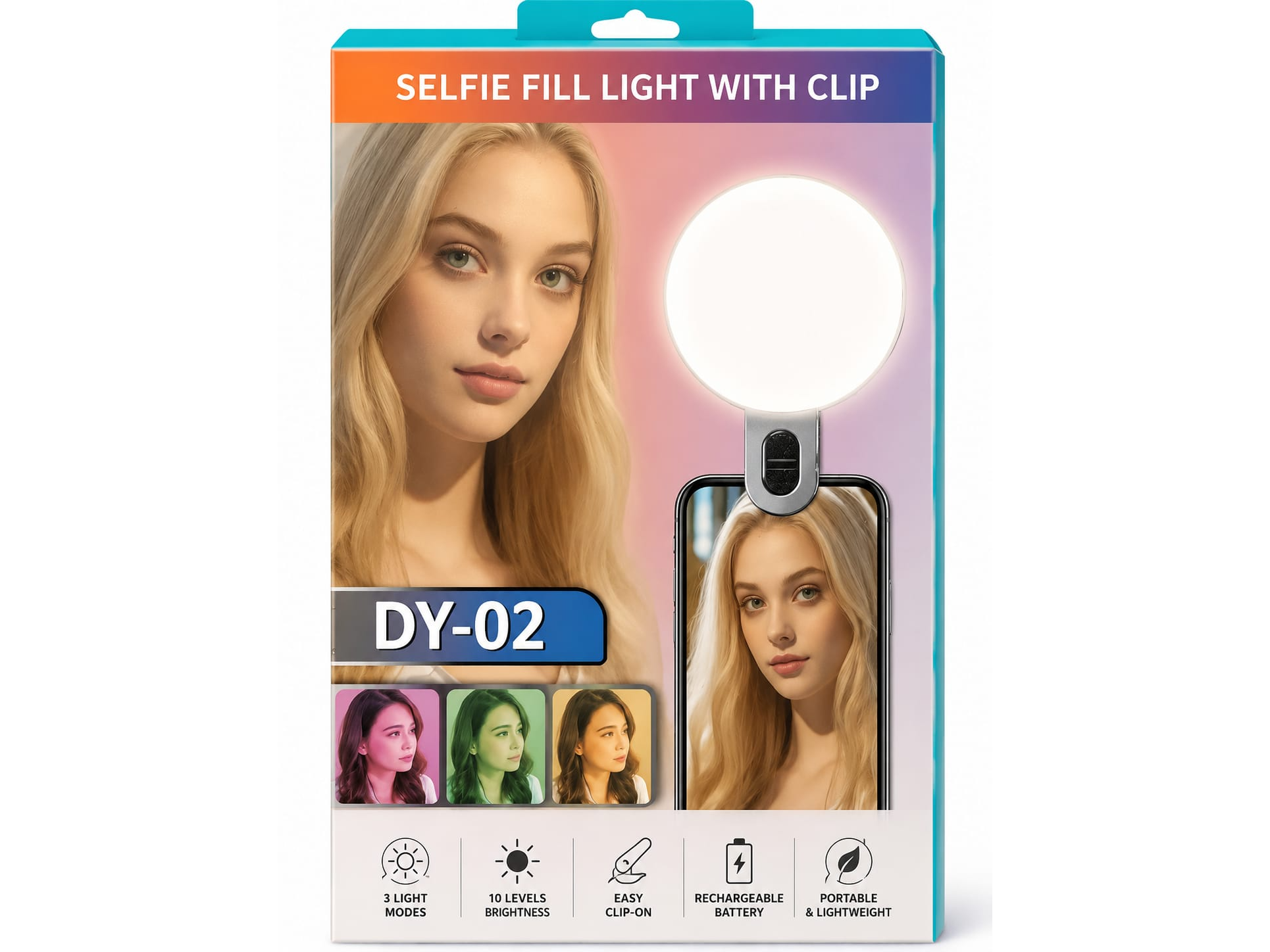 Luz selfie con clip recargable