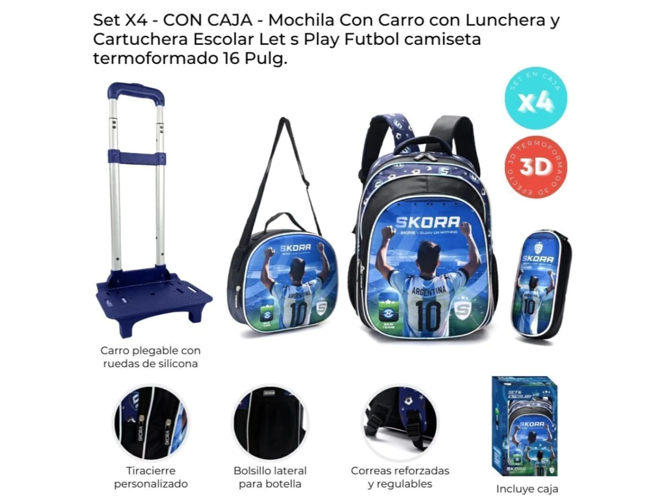 Mochila carro skora 4 en 1 MESSI 16"