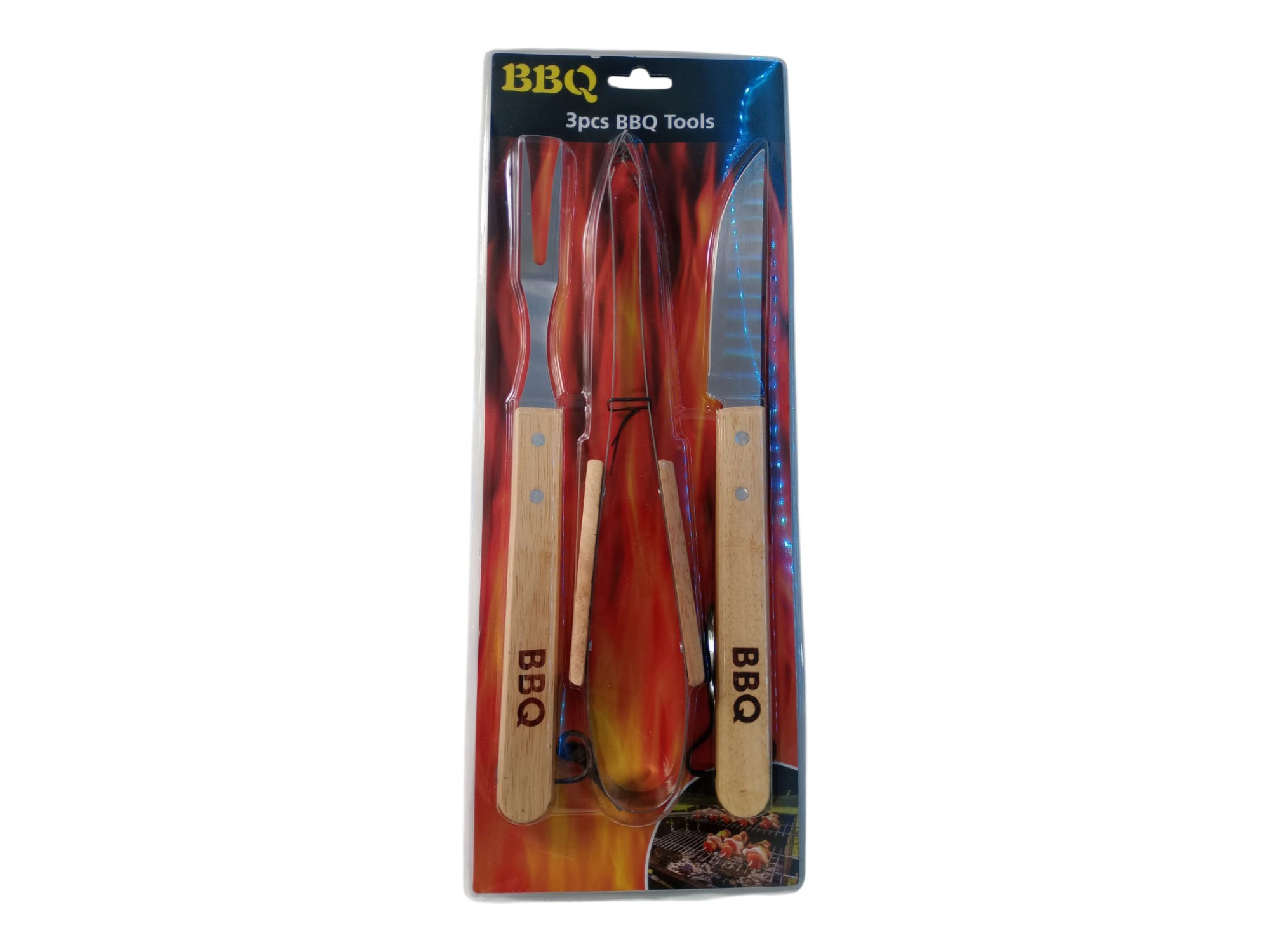 KIT ASADOR 3 PIEZAS MADERA EN BLISTER