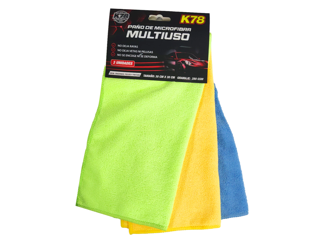 614 - PAÑO MICROFIBRA MULTIUSO 30x30CM PACK X3