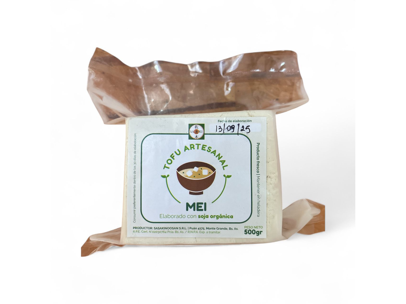 TOFU DURO I PESO 500GRS - SASAKI ORG. CERTI. CERRADO AL VACIO