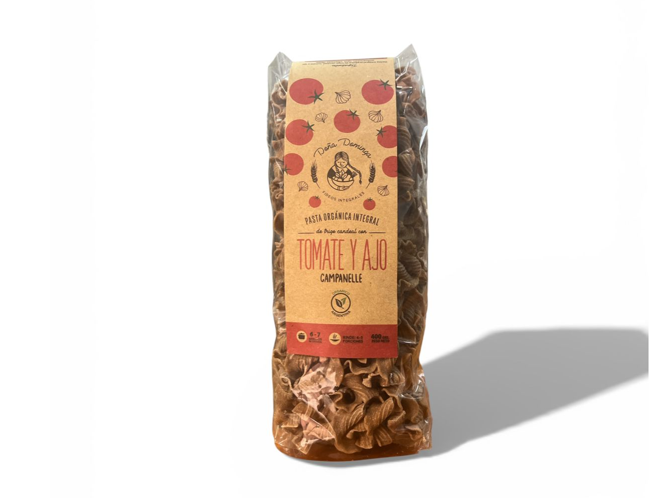 Fideos Integrales TIRABUZON "Doña Dominga" TOMATE y ajo I PESO 400 grs