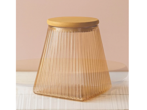 Frasco Chico Piramidal de Vidrio con Tapa de Madera