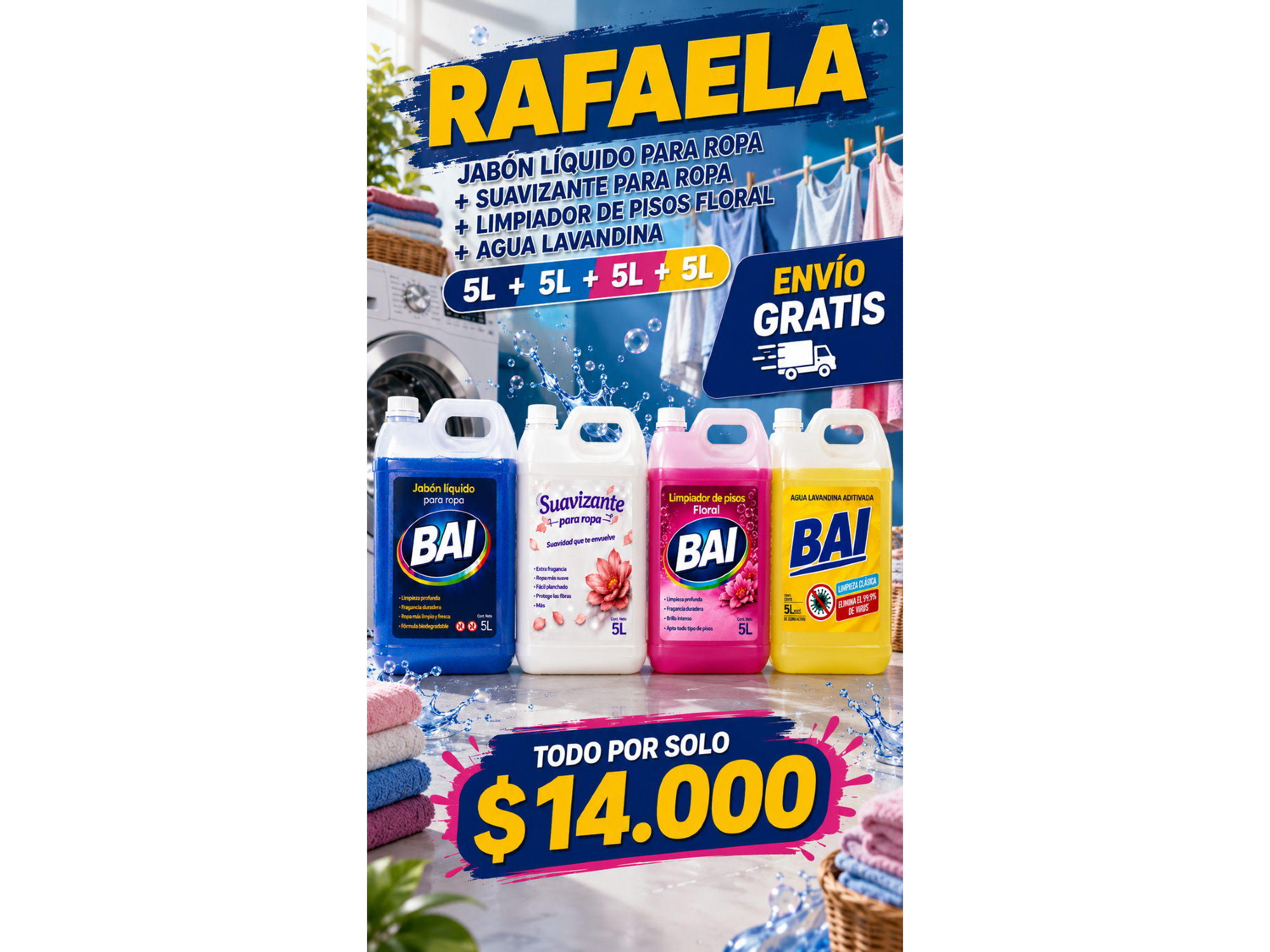 5L JABON + 5L SUAVIZANTE + 5L PERFUMINA + 5L LAVANDINA