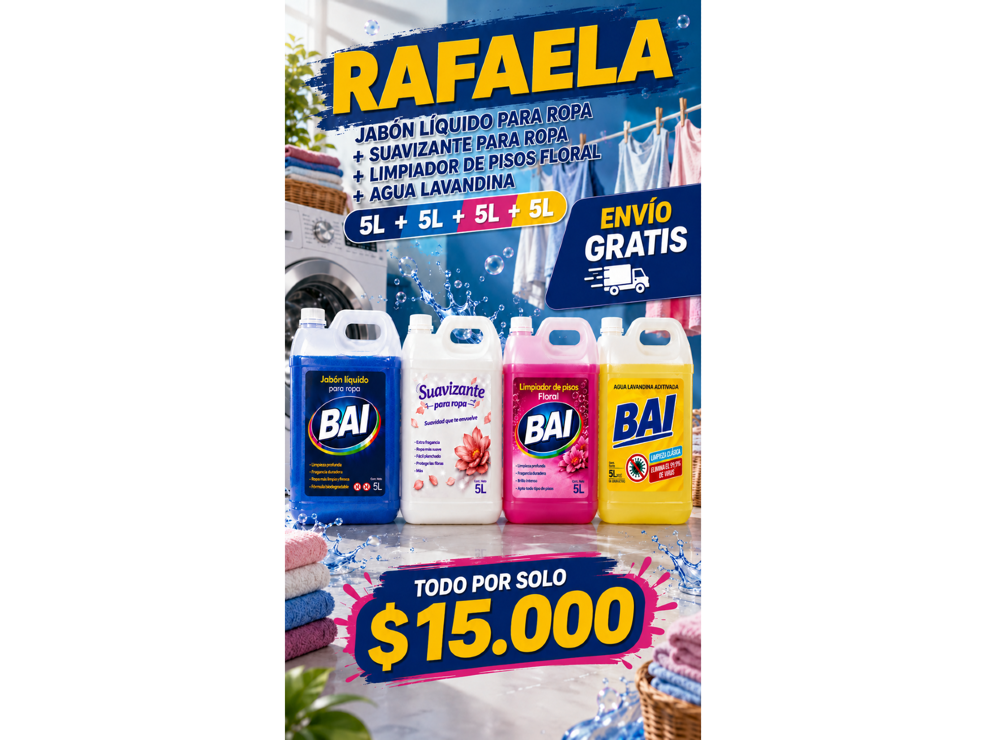 5L JABON + 5L SUAVIZANTE + 5L PERFUMINA + 5L LAVANDINA