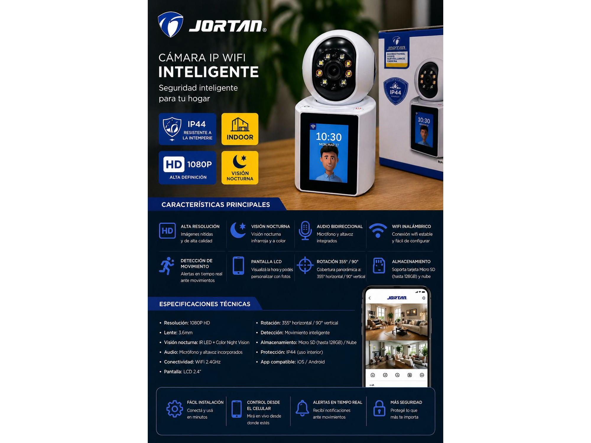 Cámara Wifi Jortan con Pantalla LCD