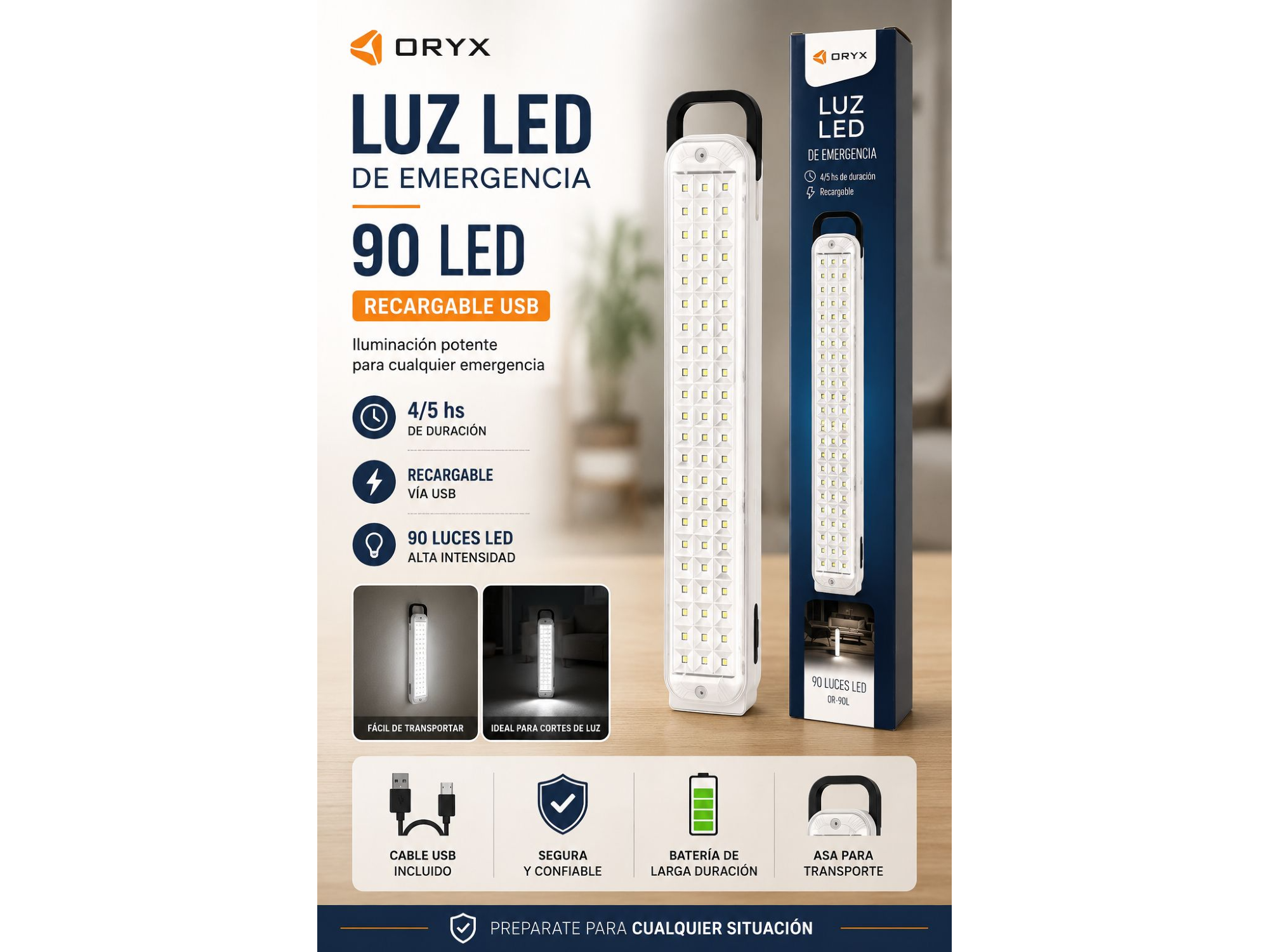 Luz de emergencia recargable USB