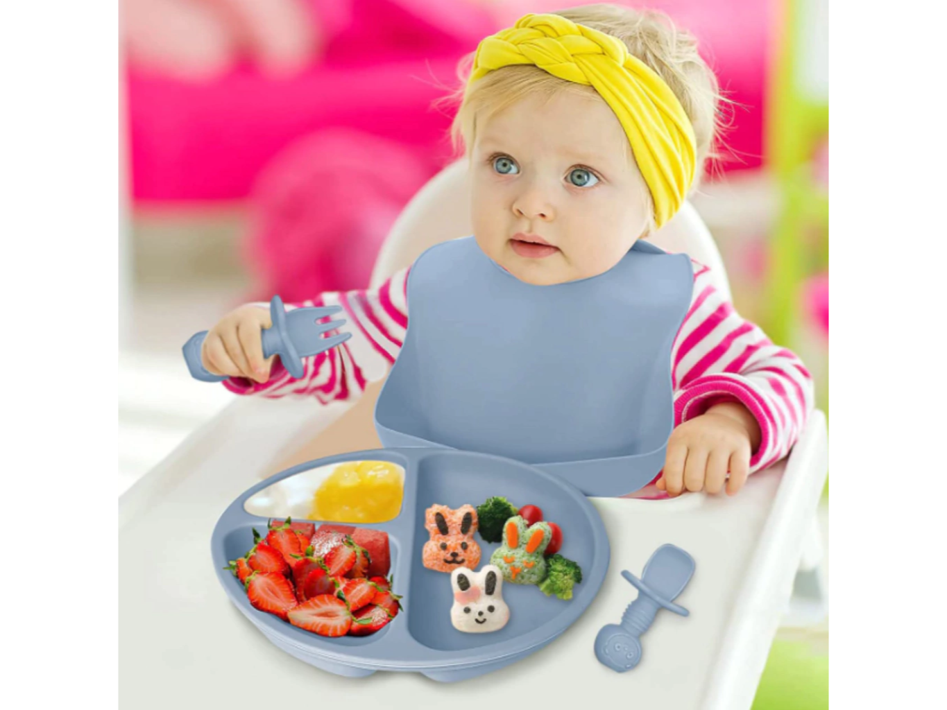 Set Infantil Utensilios Silicona Para Bebé Comida Merienda